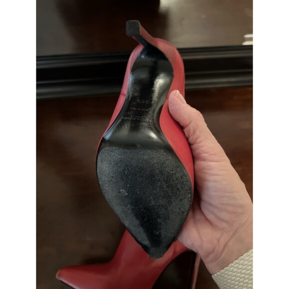 Saint Laurent Zoe Smooth Red Leather Pull On Stiletto Boot Size 34 1/2 - Picture 6 of 10